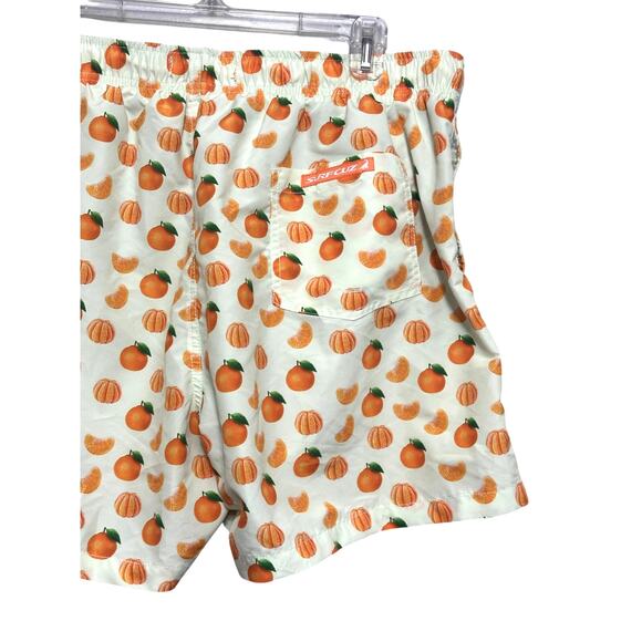Surf Cuz Swim Trunks Quick-Dry Elastic Waistband Grove Pattern Orange/Green NWT - Picture 6 of 9